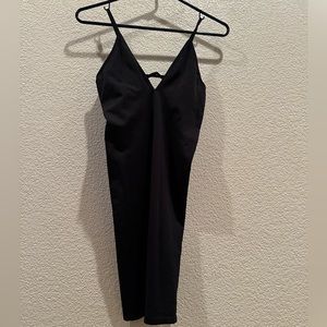 Black mini slip dress.